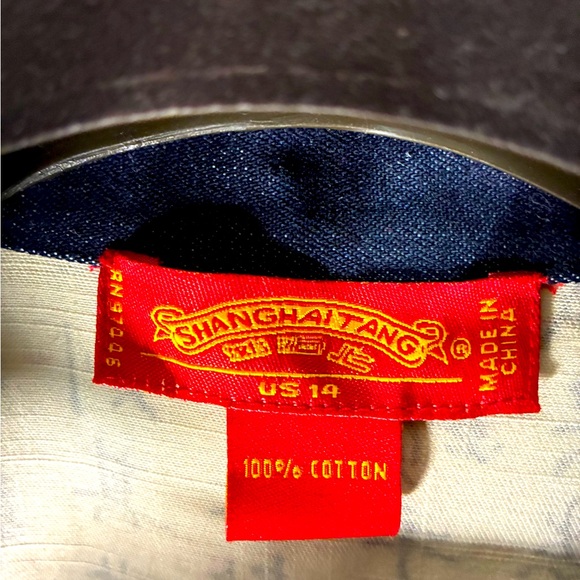 Shanghai Tang Vintage Denim Calligraphy Cheongsam Top - Picture 11 of 11